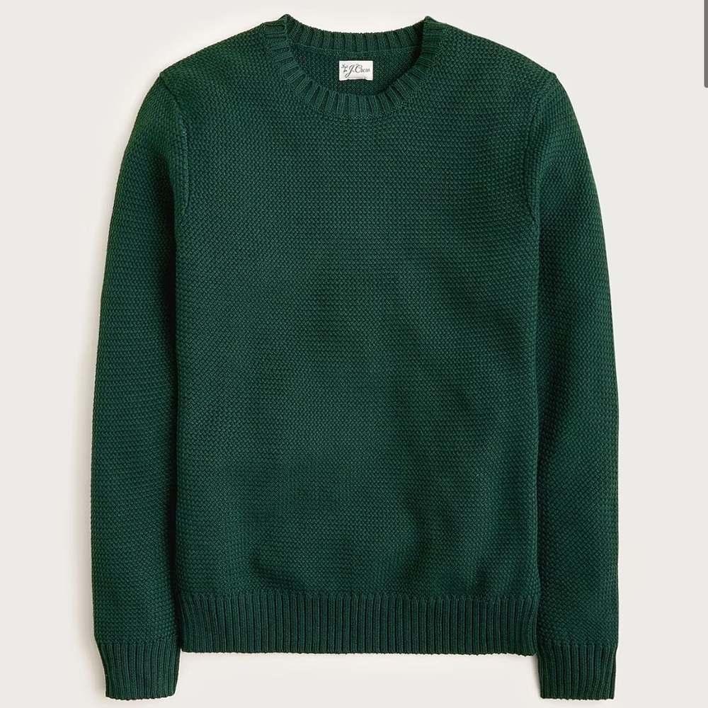 J crew woodland green Basket-stitch cotton crewneck sweater